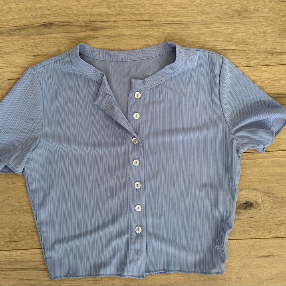Blue Button-Up Women's Top